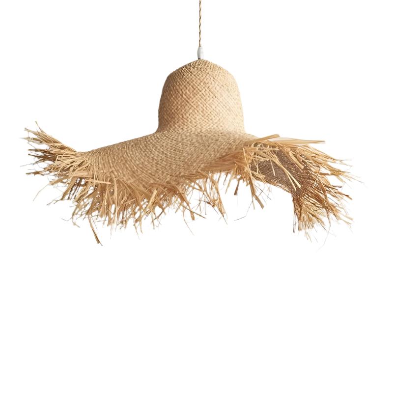 Suspension en rotin | Plafonnier chapeau de paille au style scandinave