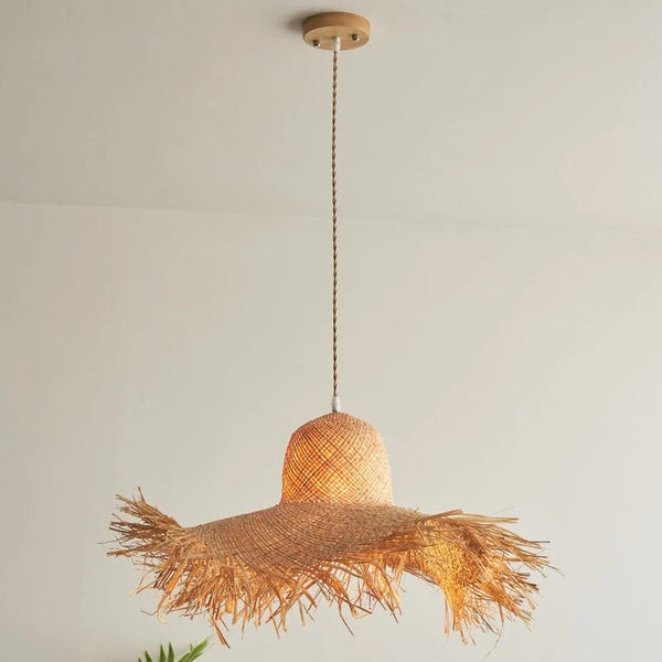 Suspension en rotin | Plafonnier chapeau de paille au style scandinave