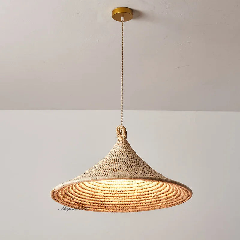 Suspension en rotin | Plafonnier conique au design asiatique