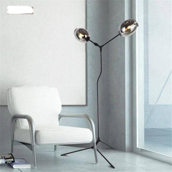 Variant image for Lampadaire Design en Verre Soufflé avec Structure en Métal Noir - Éclairage Élégant pour Salon-2