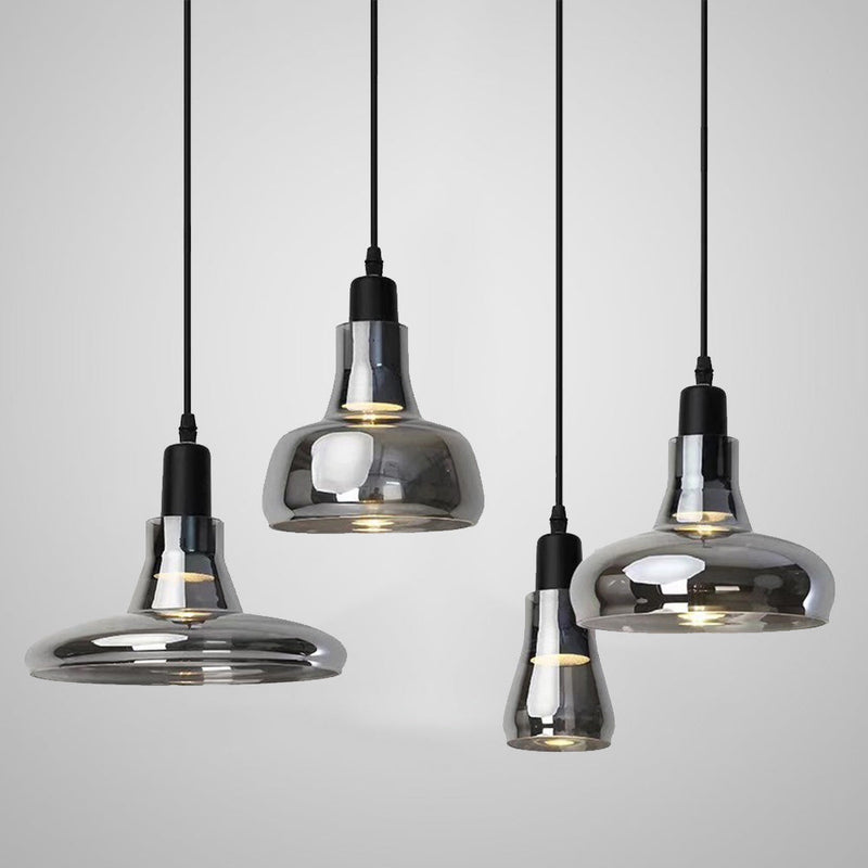 Suspension en verre fumé | Plafonnier design industriel gris